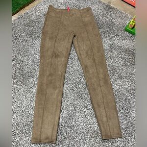Spanx Faux Suede Womens Tan Leggings Size M Pull On Skinny Tummy Panel